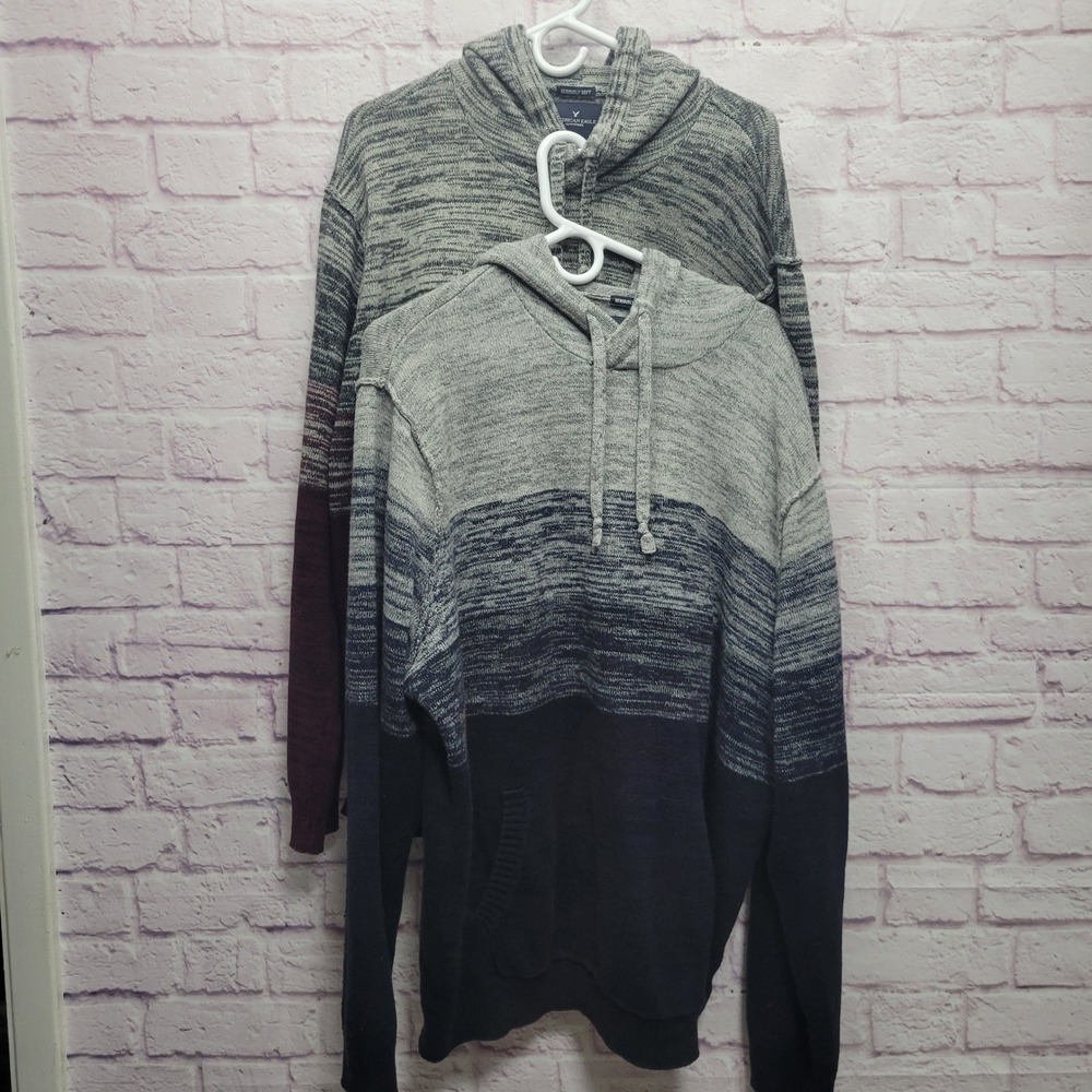TWO American Eagle Seriously Soft Hoodie Sweaters Womens XXL Blue Burgundy *READ